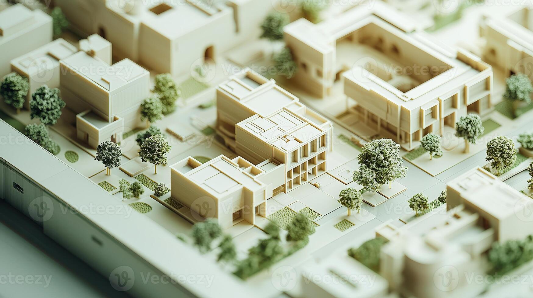 A model of a city with trees and buildings photo