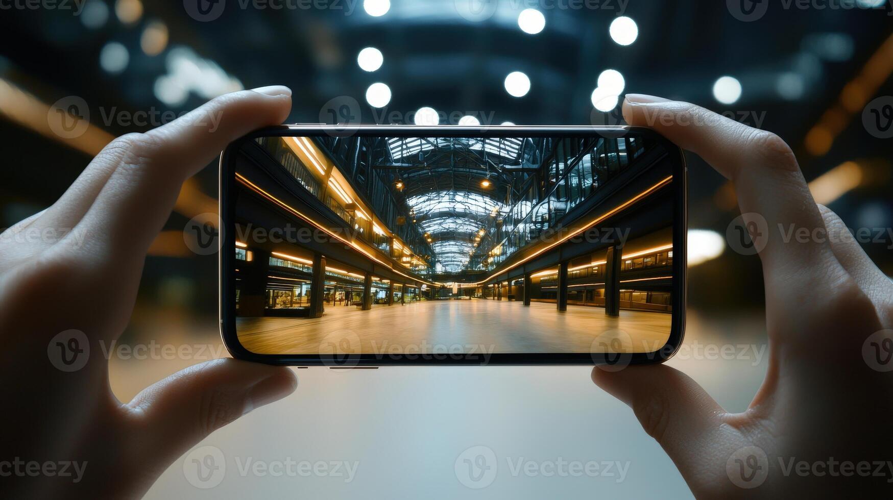 A person holding up a smartphone with a photo of a train