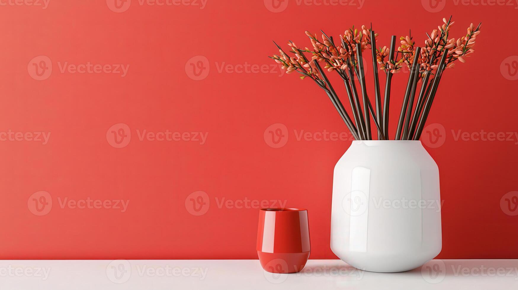A vase with flowers and a vase with a red vase photo