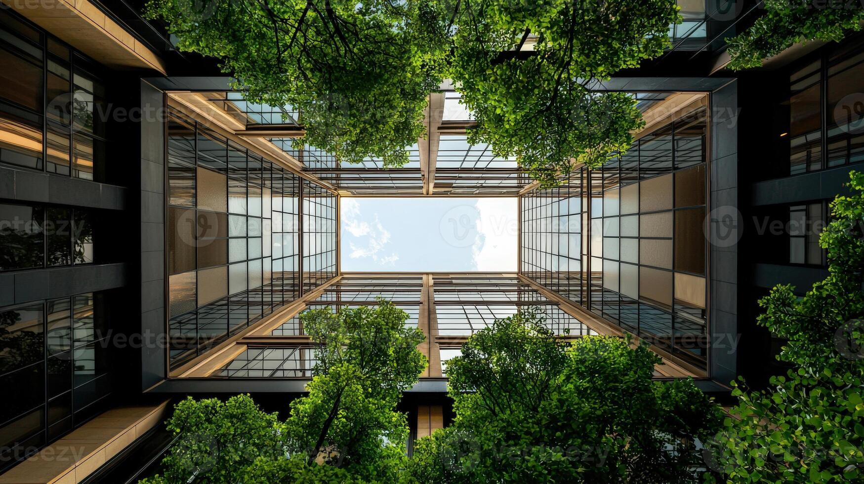 A view of the sky from inside a building photo