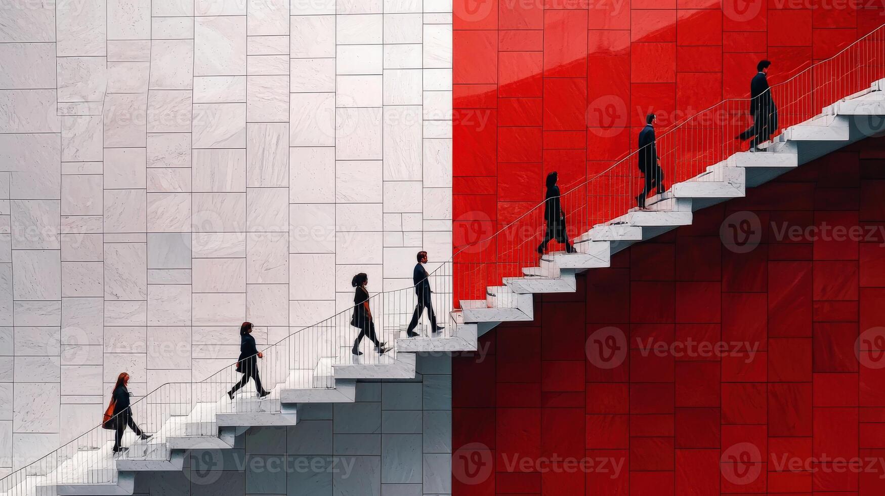 Business people walking up a set of stairs photo