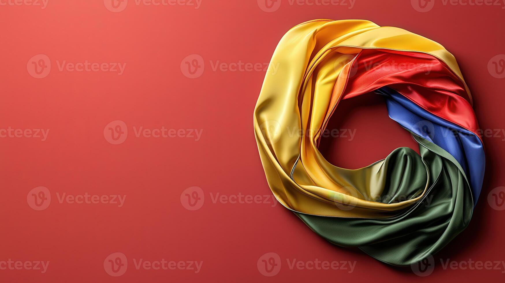 Colorful rainbow scarf on red background photo
