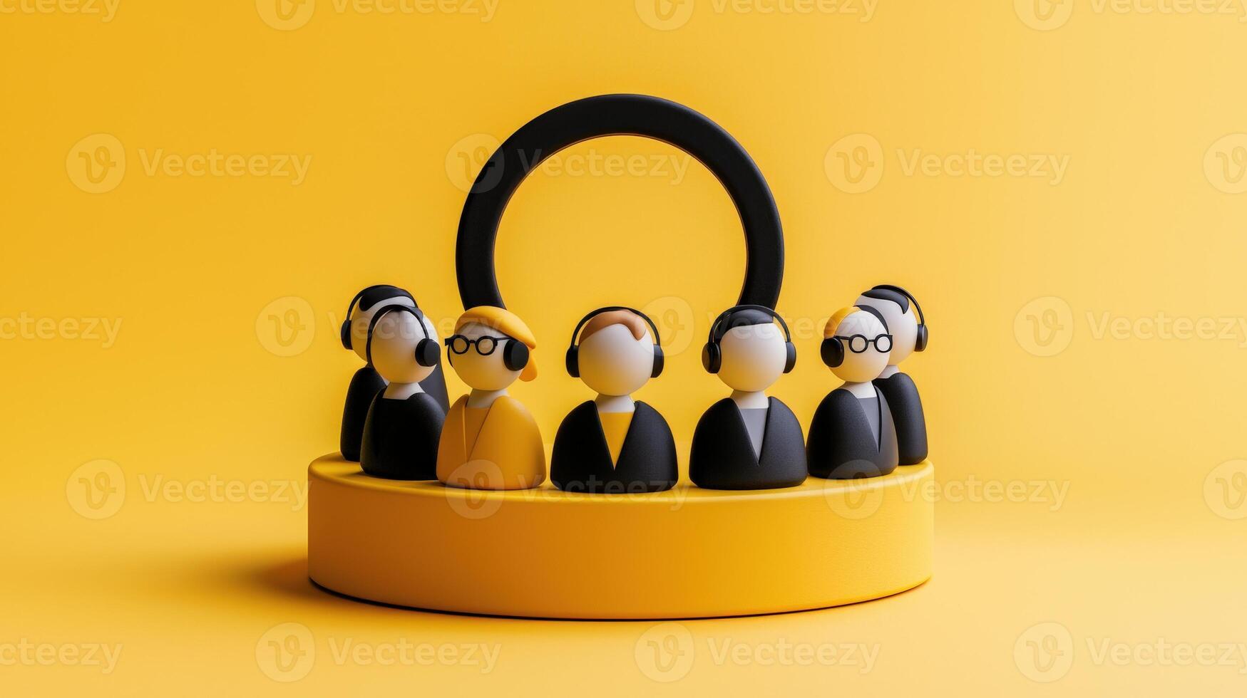 A group of people in a circle on a yellow background photo