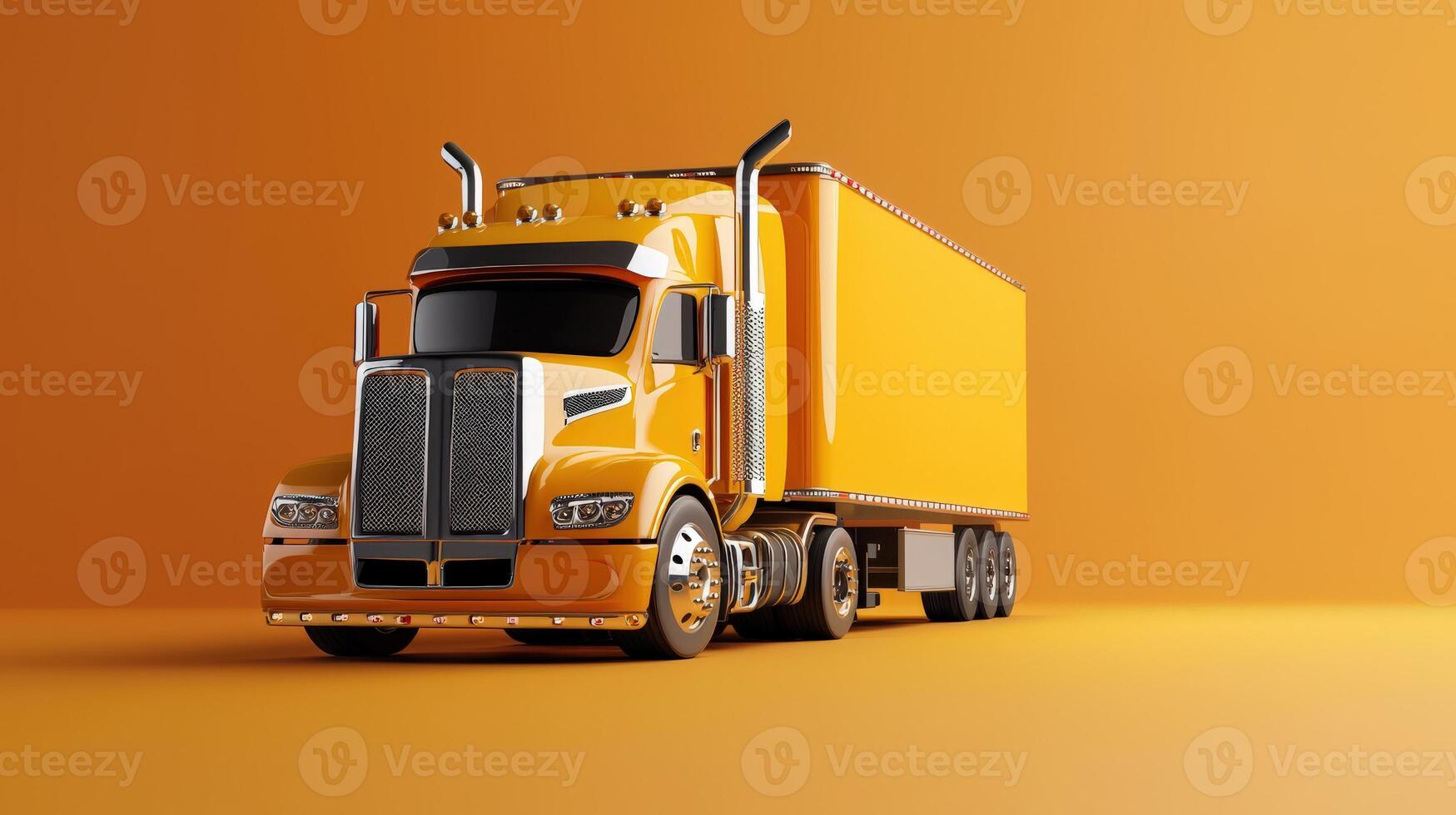 A yellow semi truck on an orange background photo