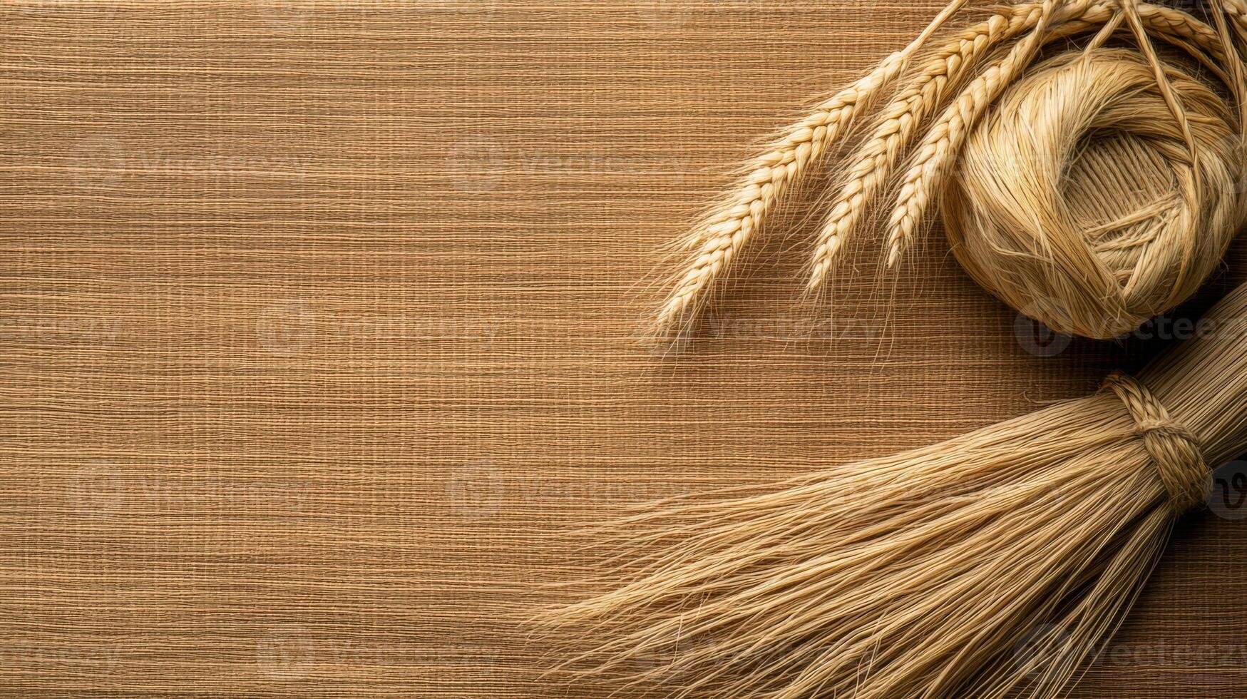 Wheat and straw on a table photo