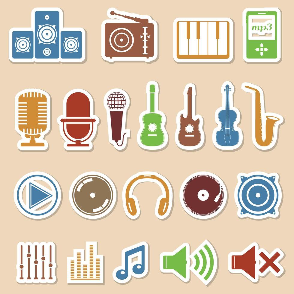 Set of colored music icons vector