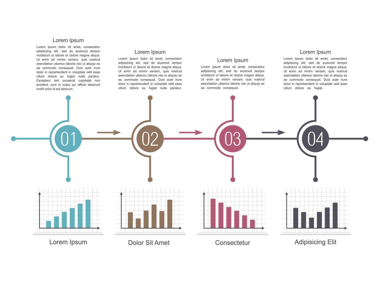 Design template of diagram with four steps and different bar graphs vector
