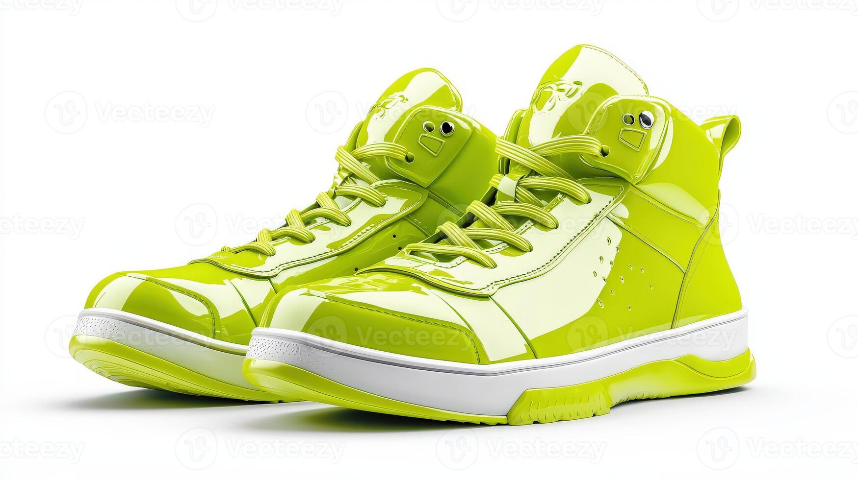A pair of neon yellow high top sneakers photo