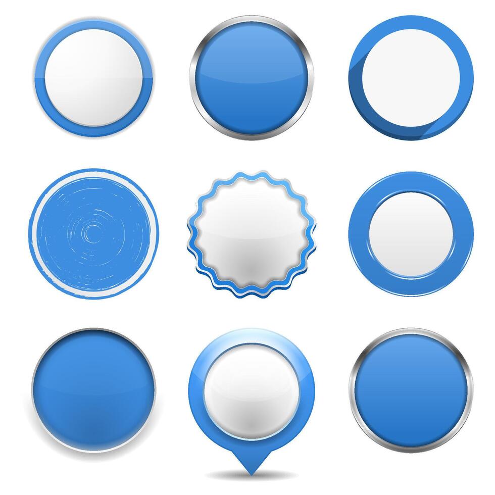Set of blue round buttons on white background vector