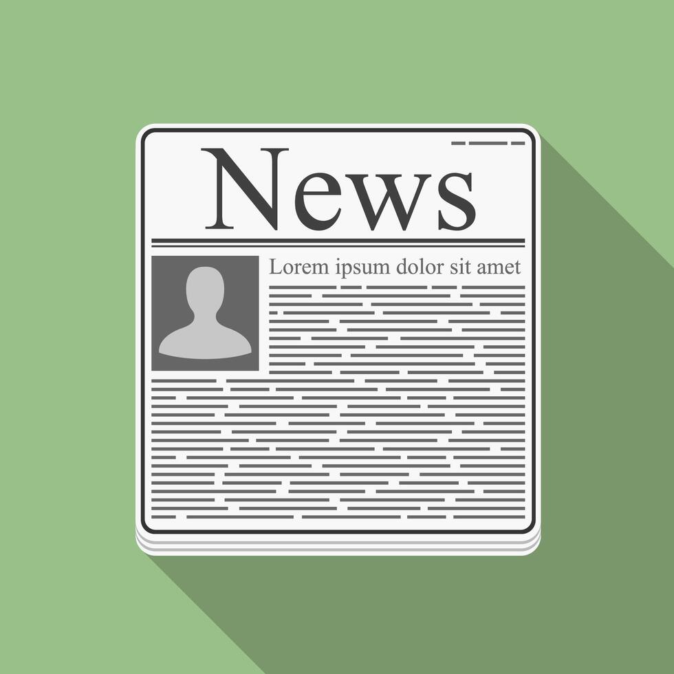 Newspaper icon, flat design with long shadow vector