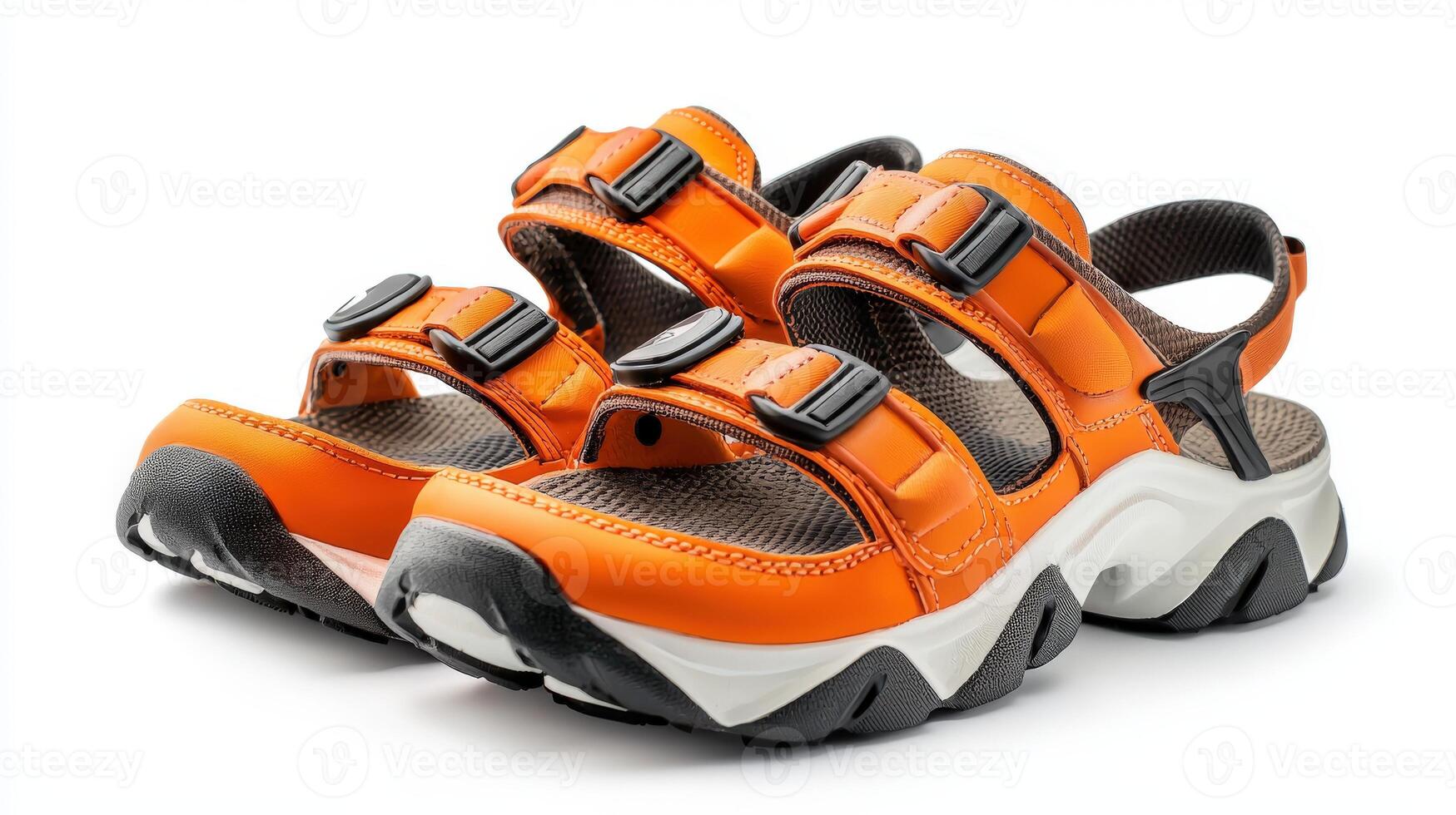 A pair of orange sandals with straps photo