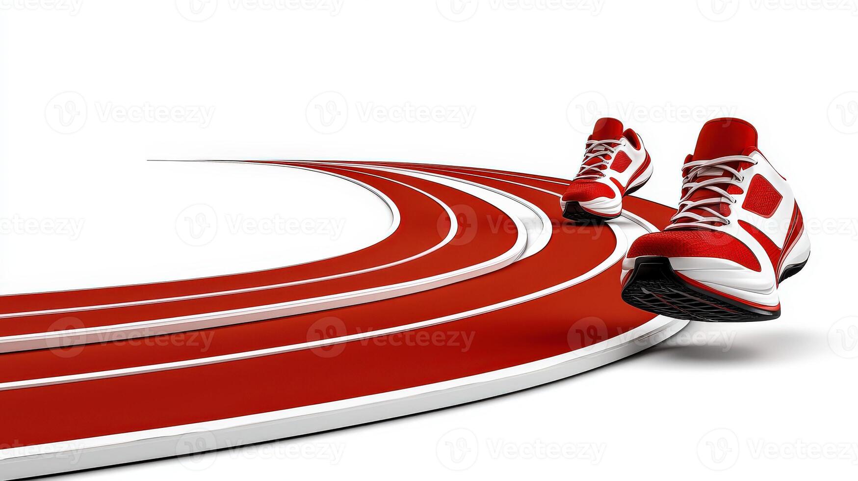 A pair of red running shoes on a track photo