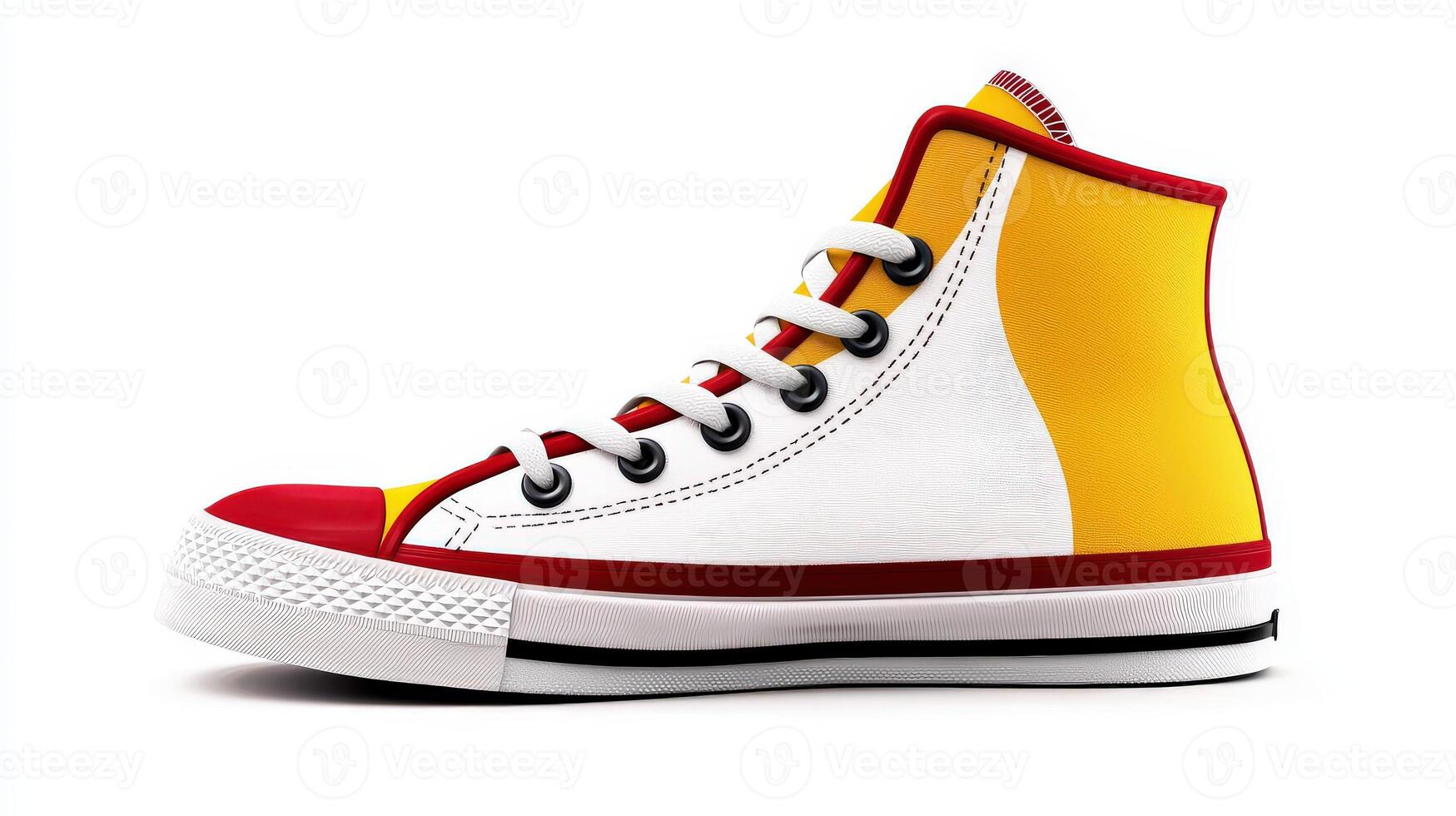 A pair of sneakers with red and yellow colors photo