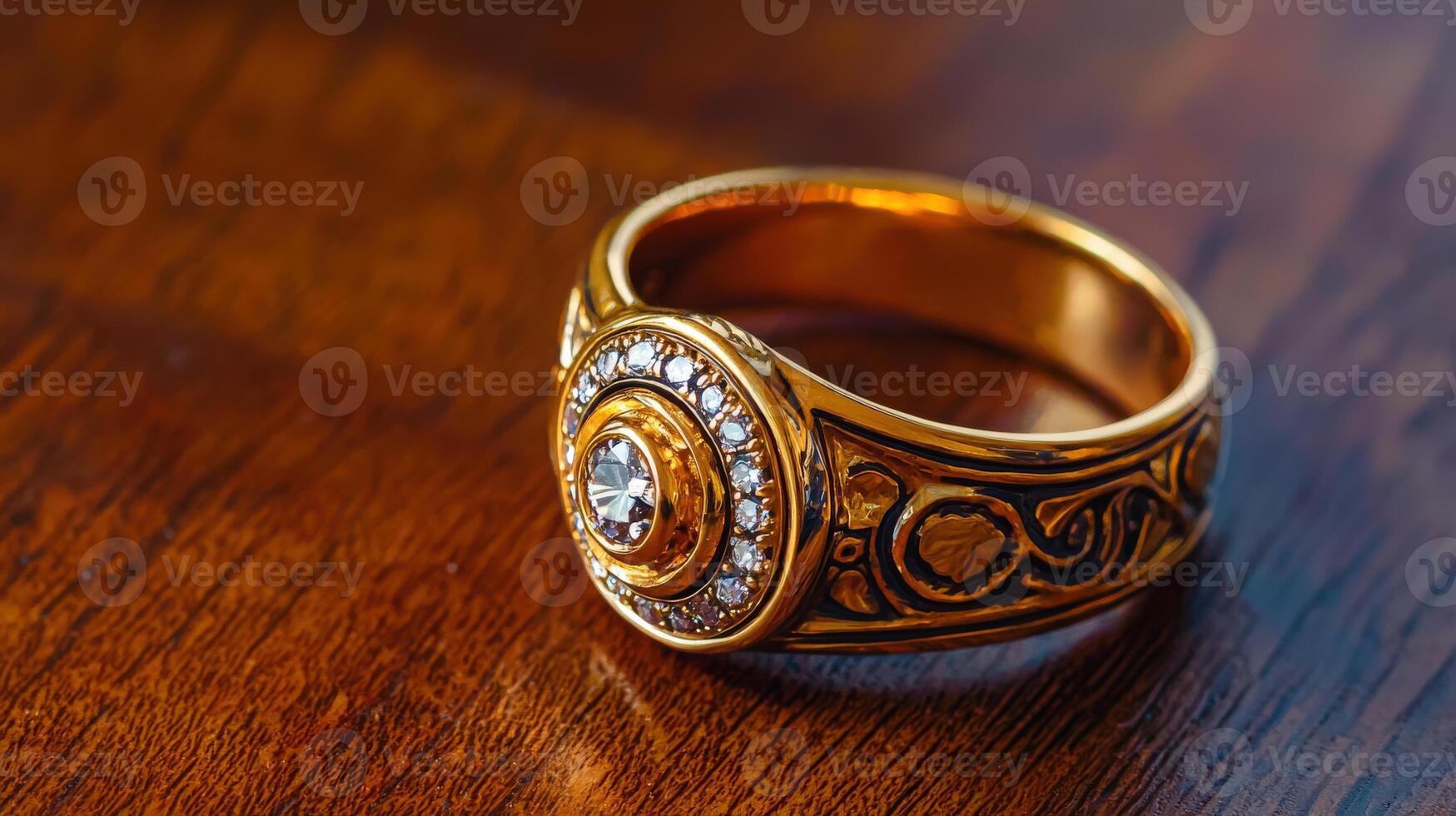 A gold ring with diamonds on top photo