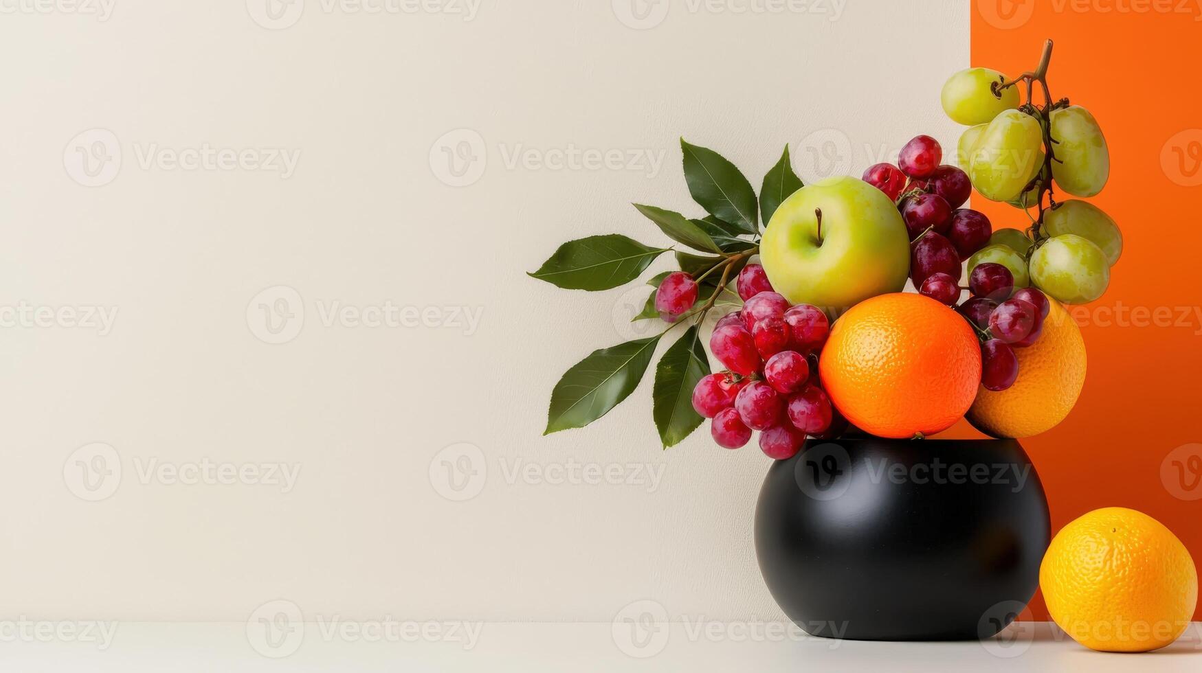 A vase with fruit on a table photo