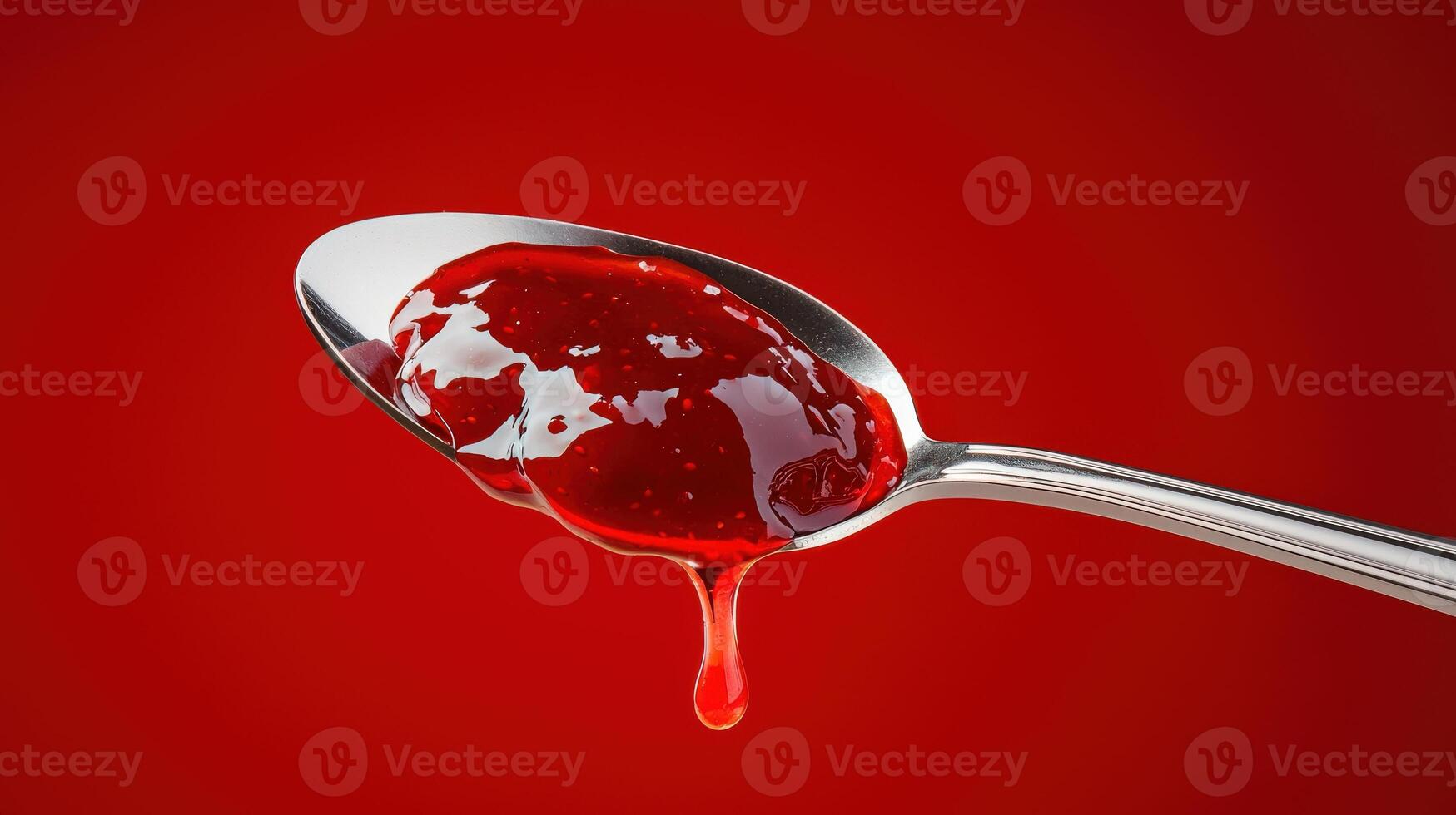 A spoon with red liquid dripping from it photo