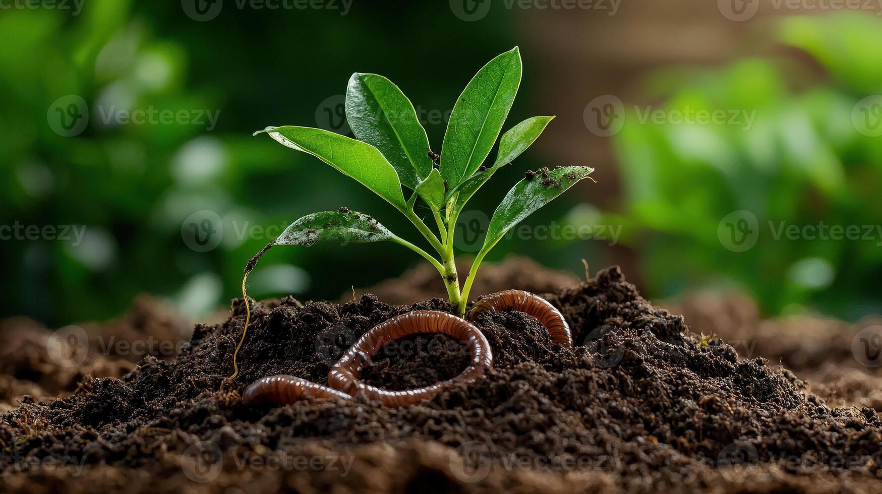 A plant with worms growing out of it photo