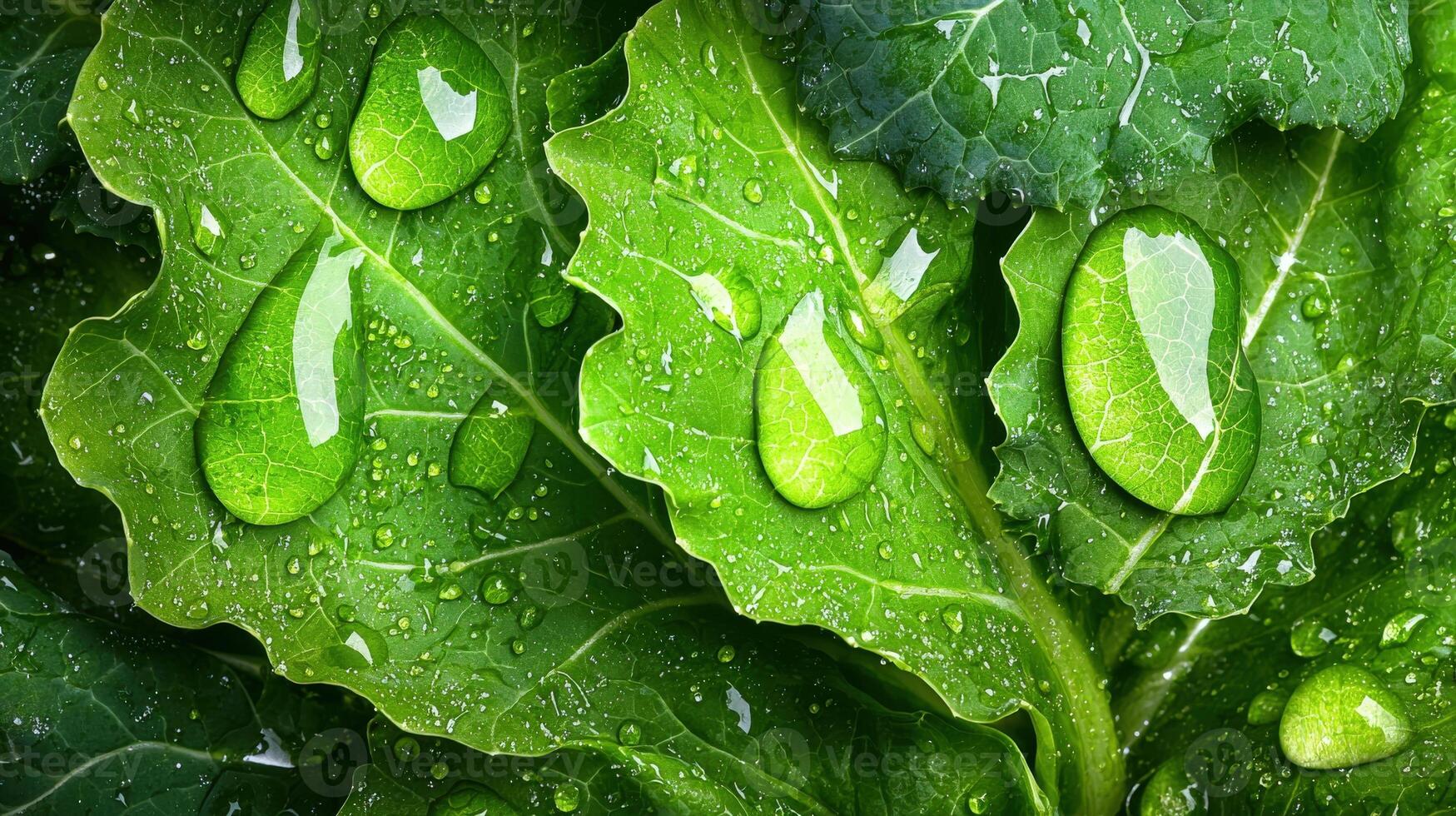 A close up of a green leaf with water droplets photo