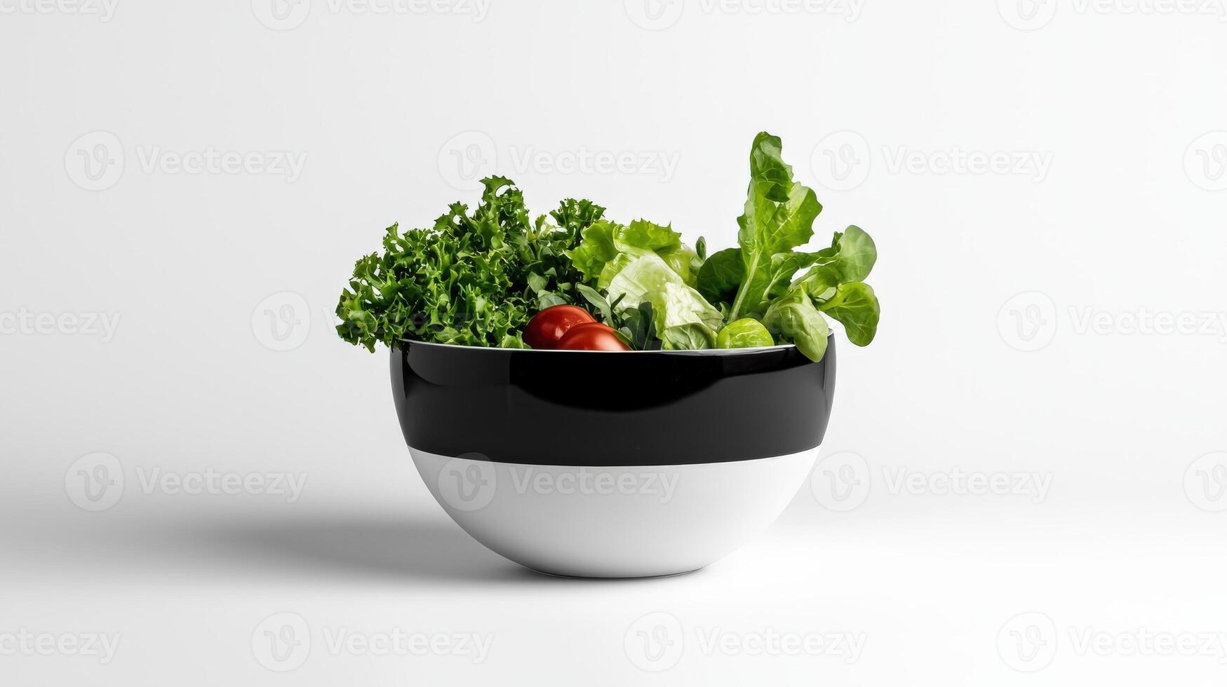 A black and white bowl with vegetables in it photo