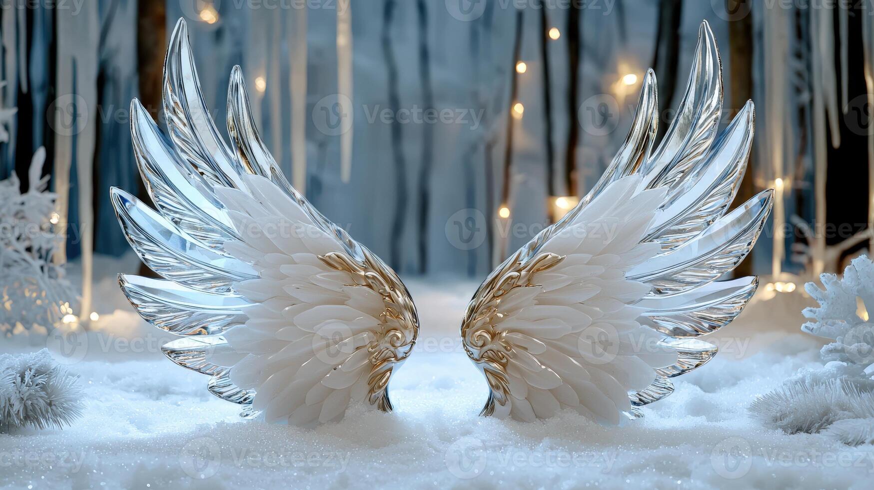 Two angel wings are in the snow photo