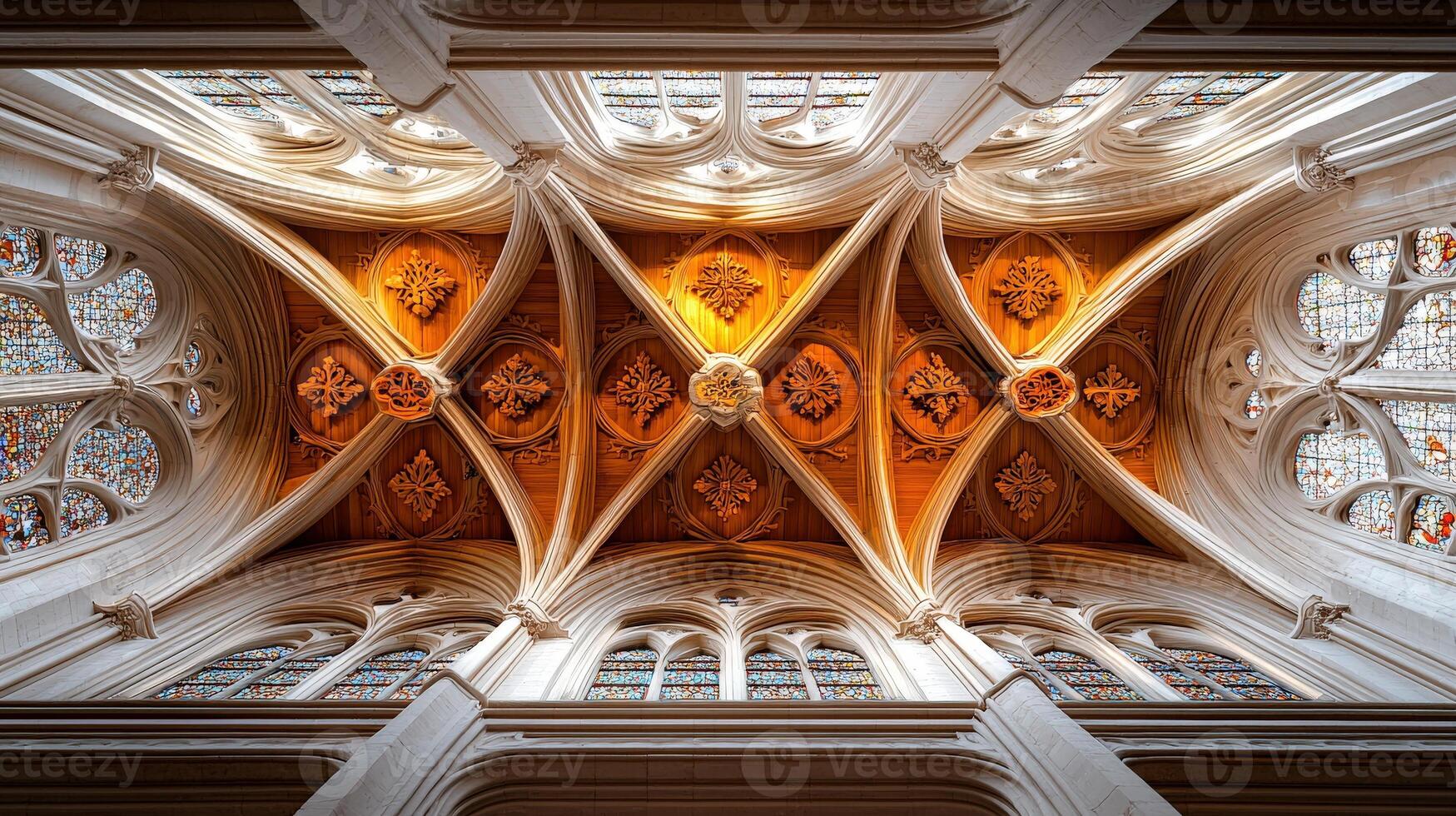 A ceiling with many windows and a light above it photo
