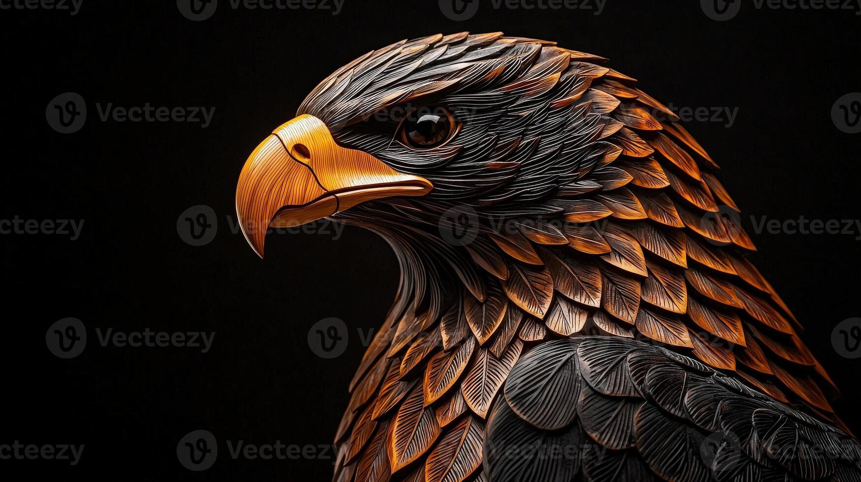 A close up of a golden eagle on a black background photo