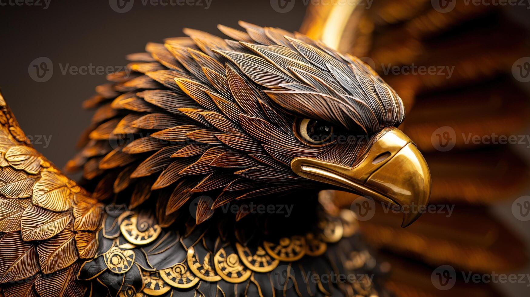 Golden eagle statue with wings spread open photo