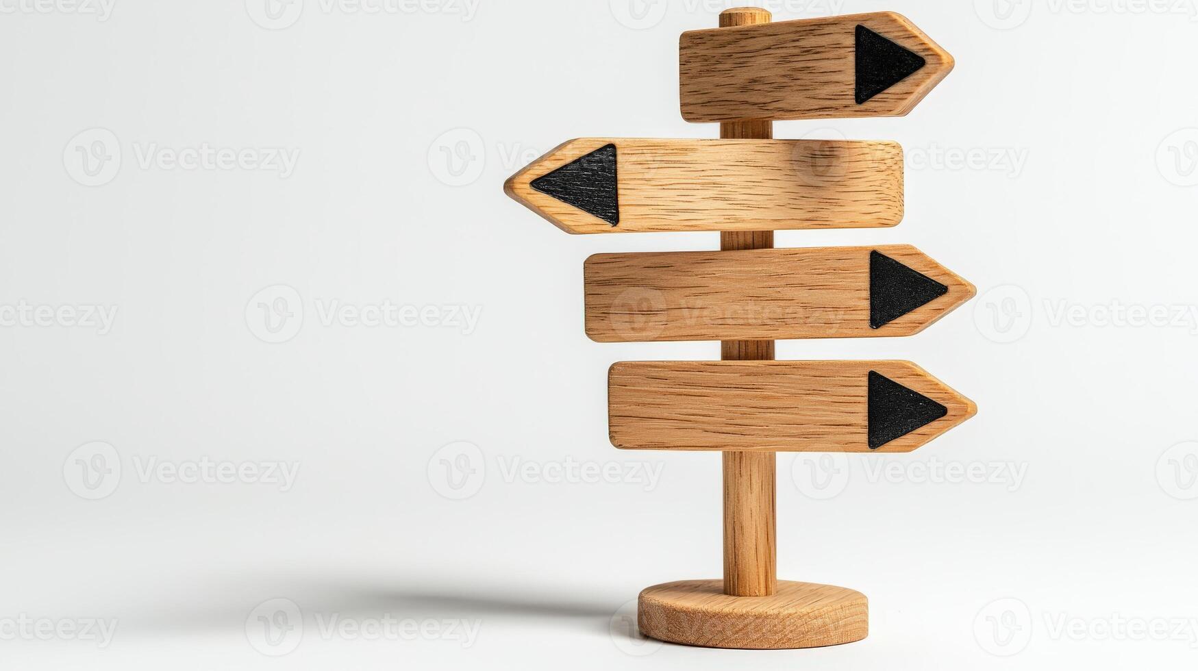 Wooden directional signpost with arrows on white background 3d render photo