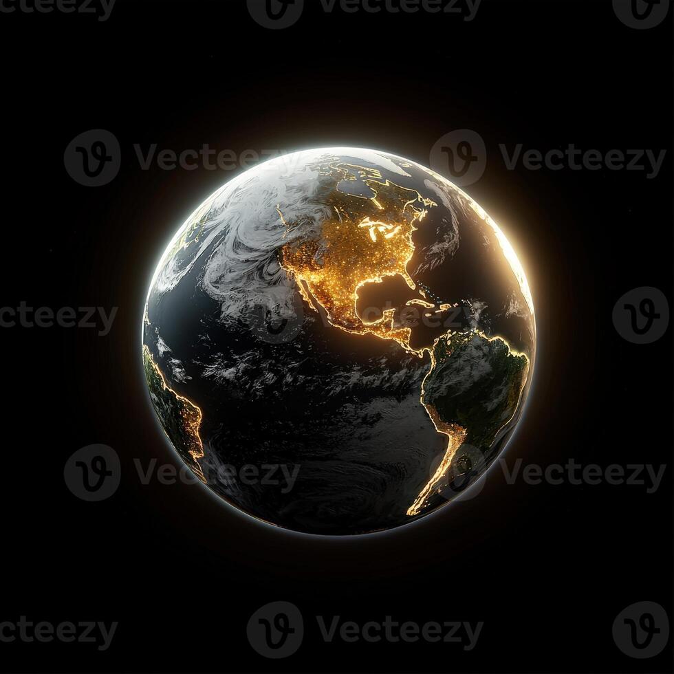 The earth is shown in a black background photo