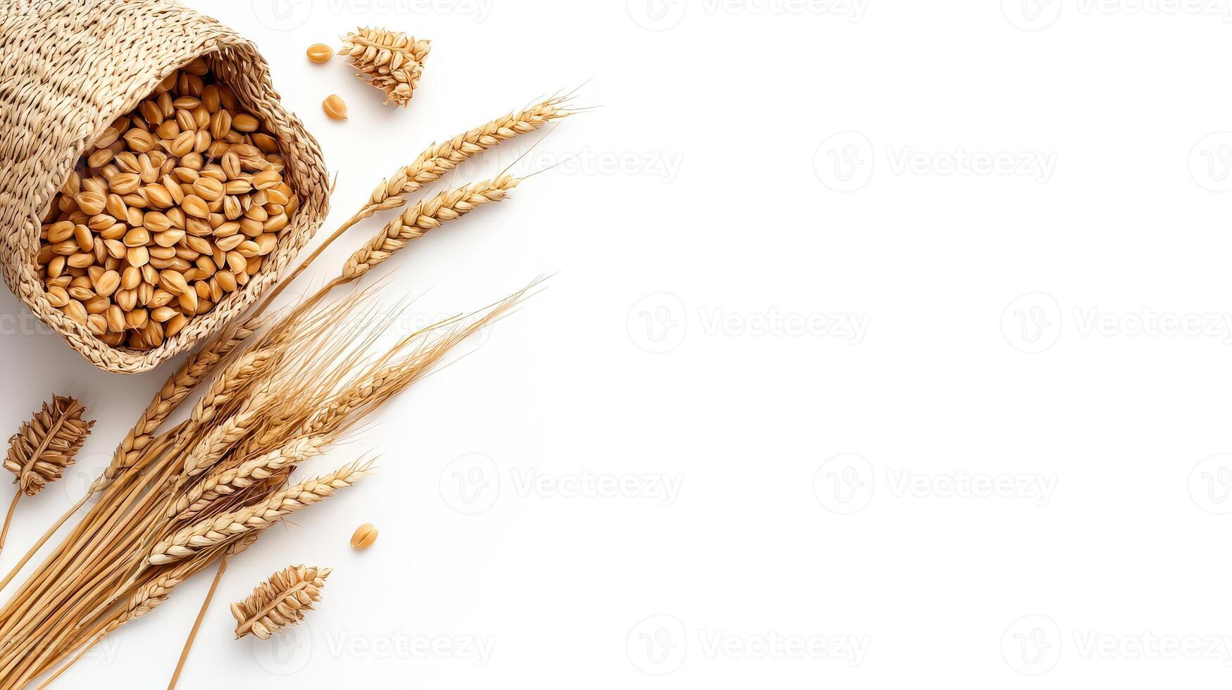 Wheat and ears of corn on a white background photo
