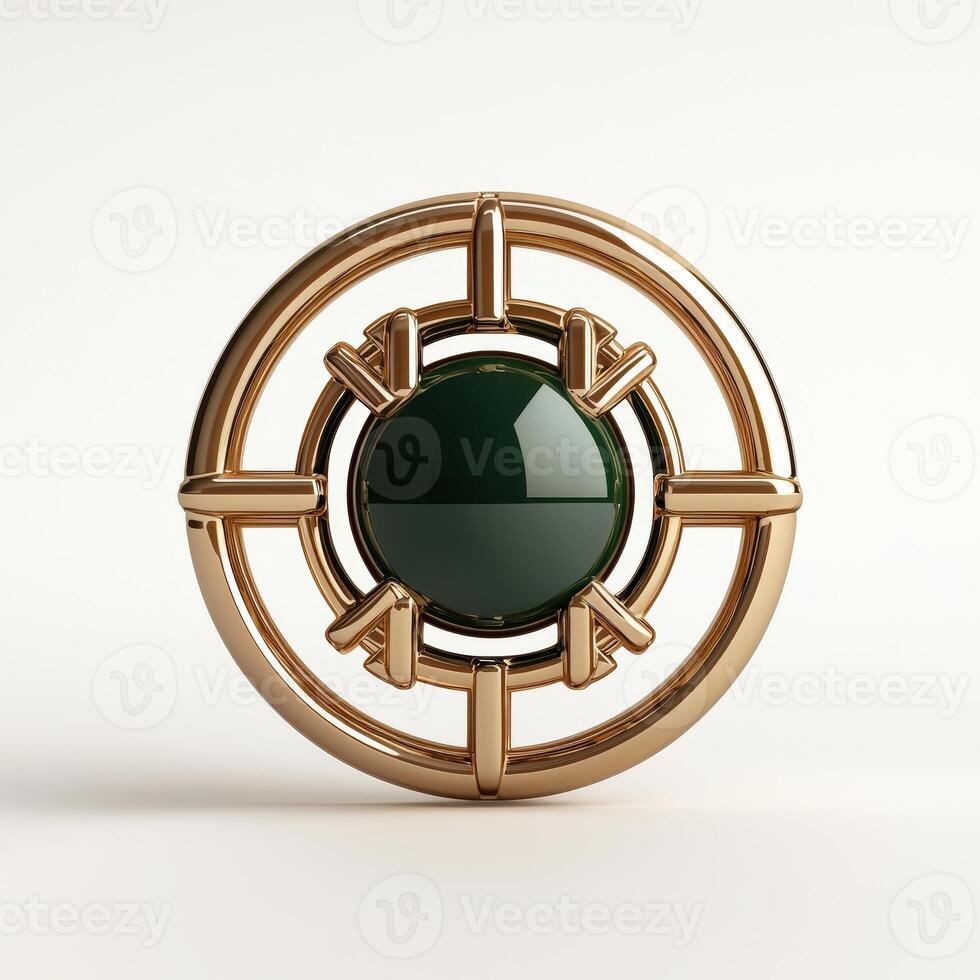 A gold and green stone pendant with a circular design photo