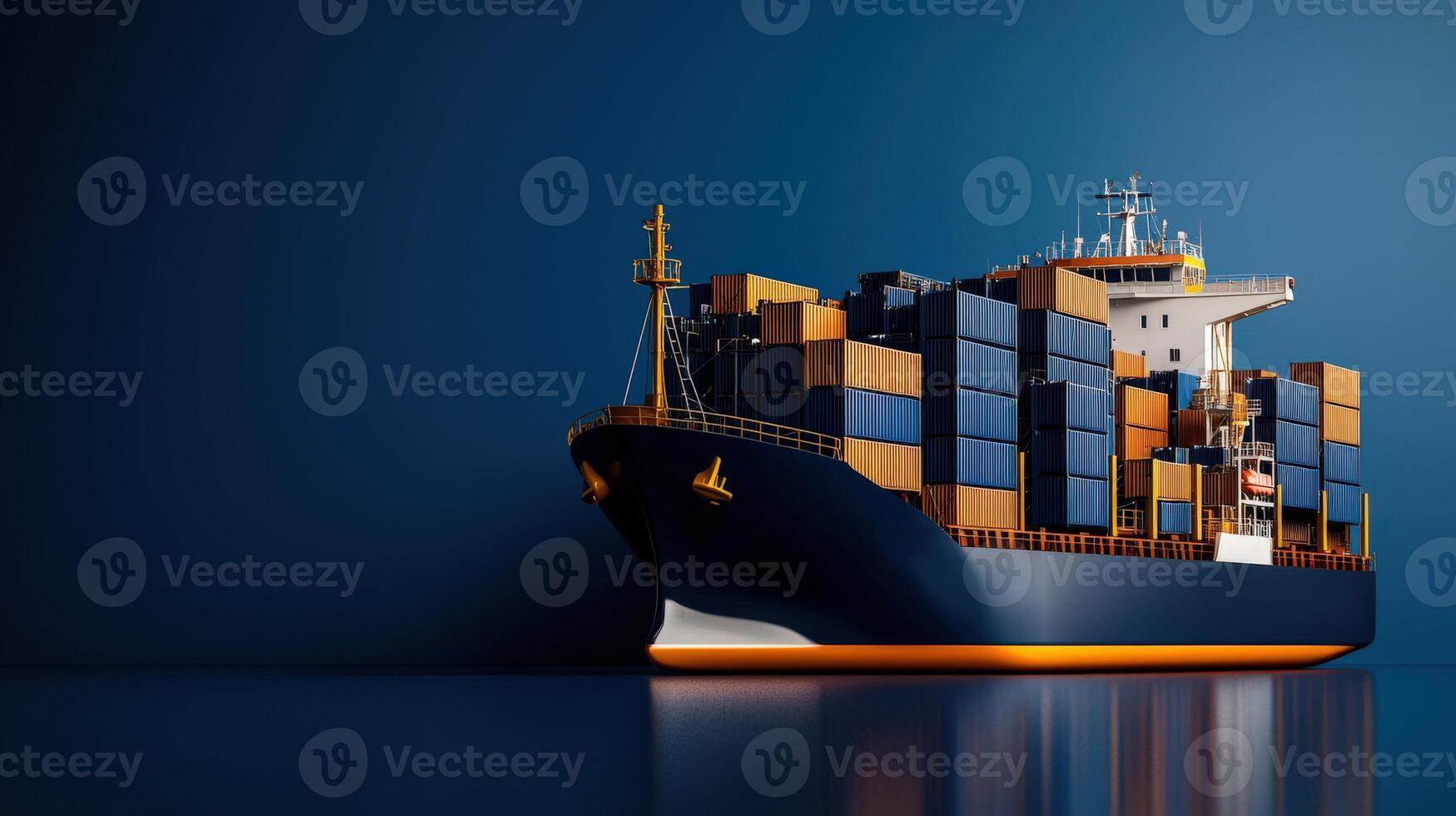 A large container ship on a blue background photo