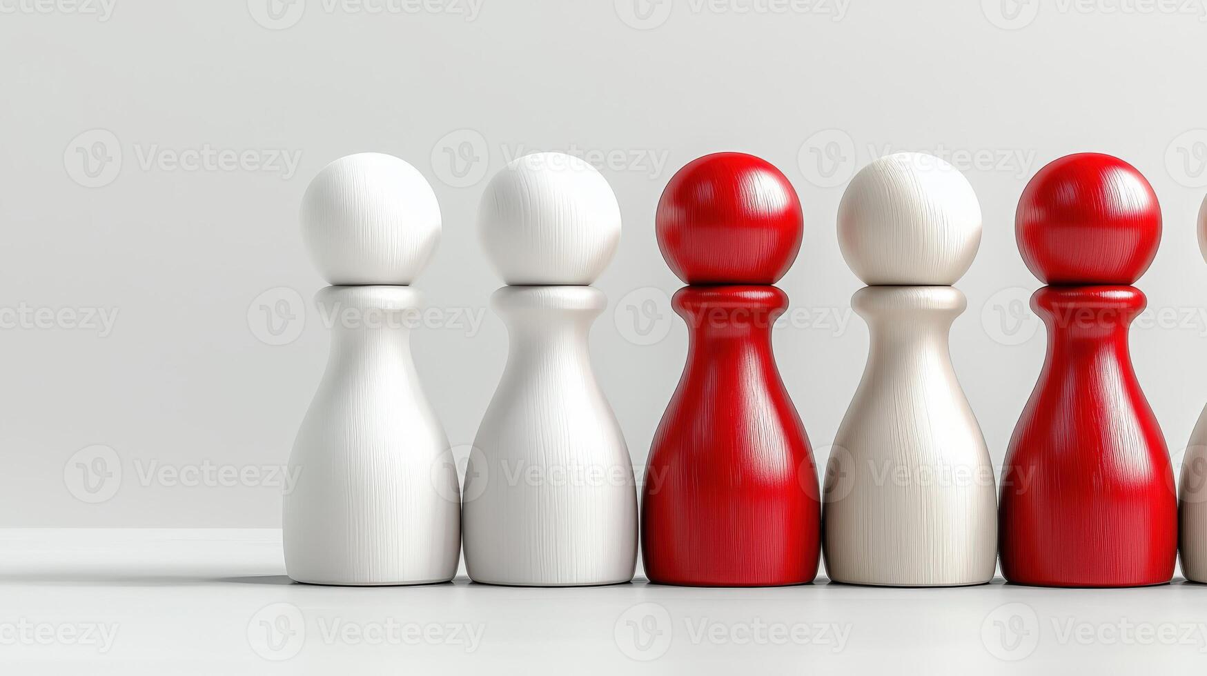 A row of red and white bowling pins photo