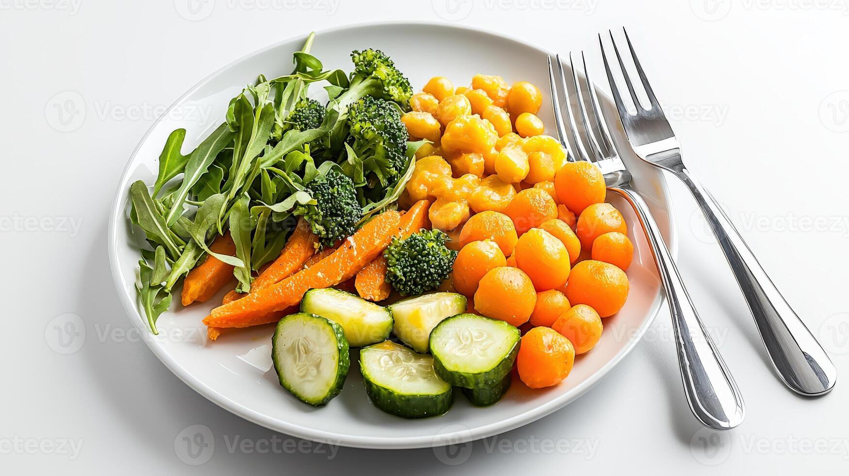 A plate with vegetables and a fork photo