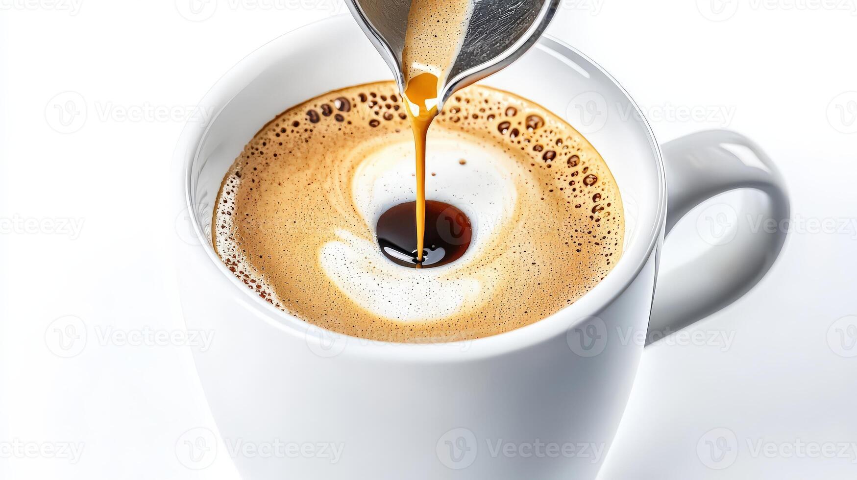 A spoon is pouring coffee into a cup photo