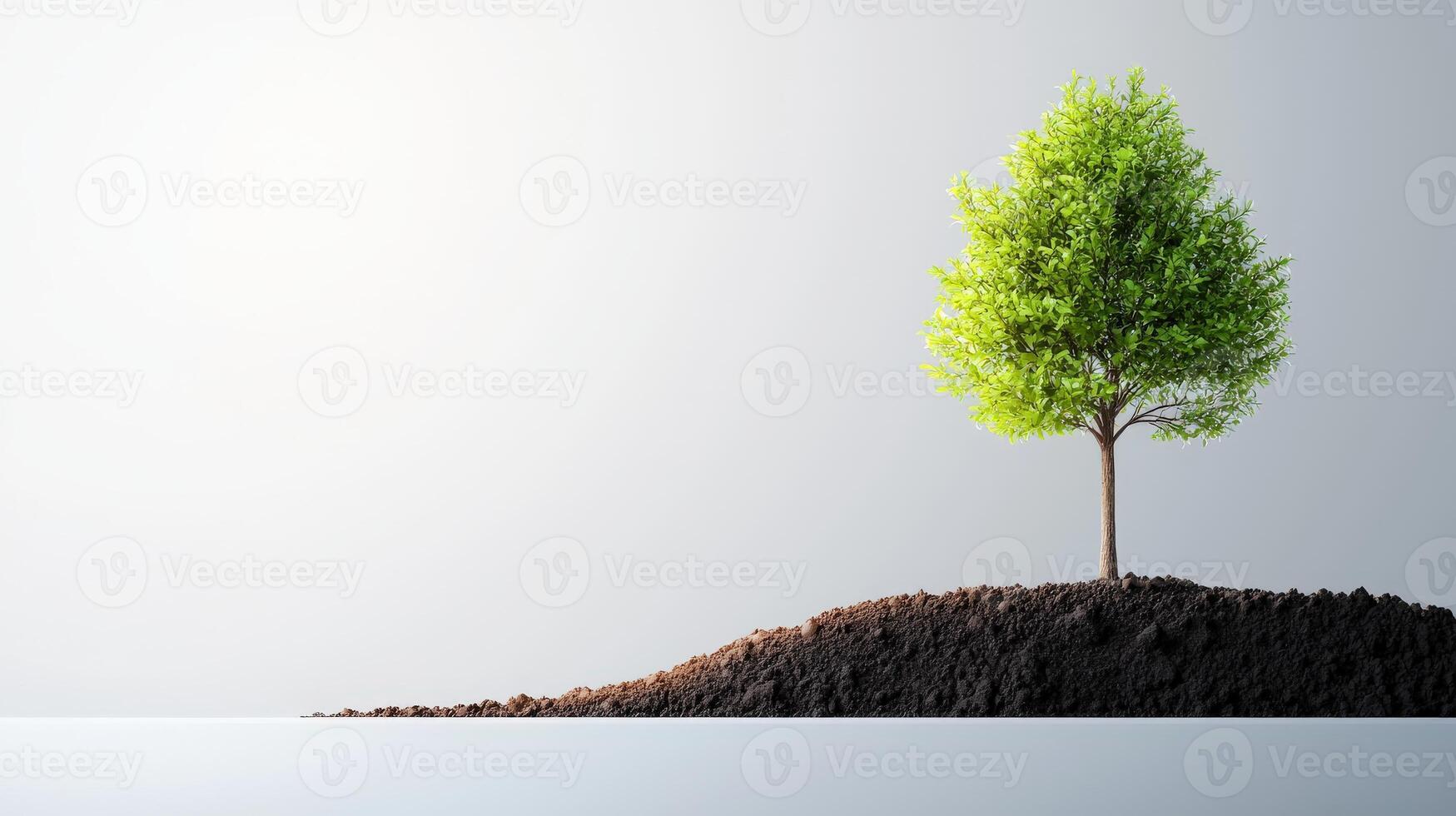 A tree growing out of the ground on a white background photo