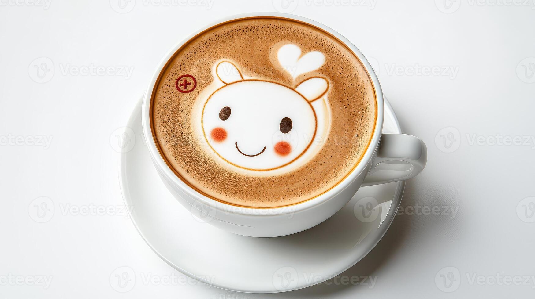 A cup of coffee with a bear face drawn on it photo