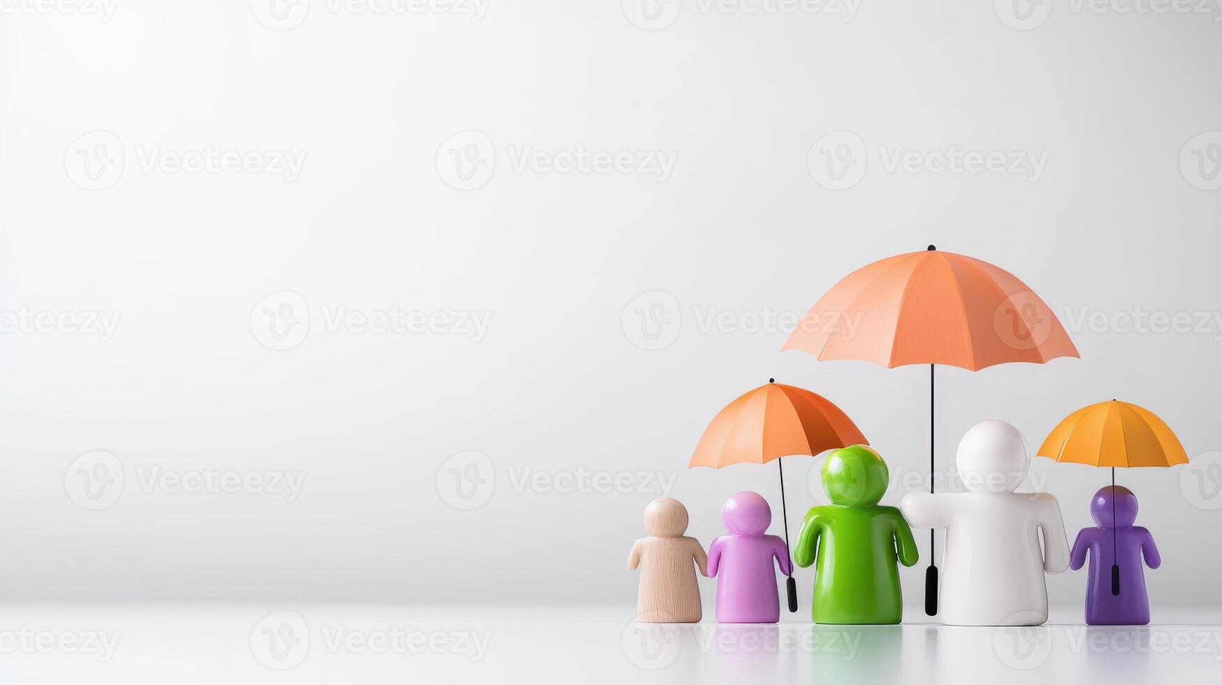 Colorful people with umbrella on white background photo