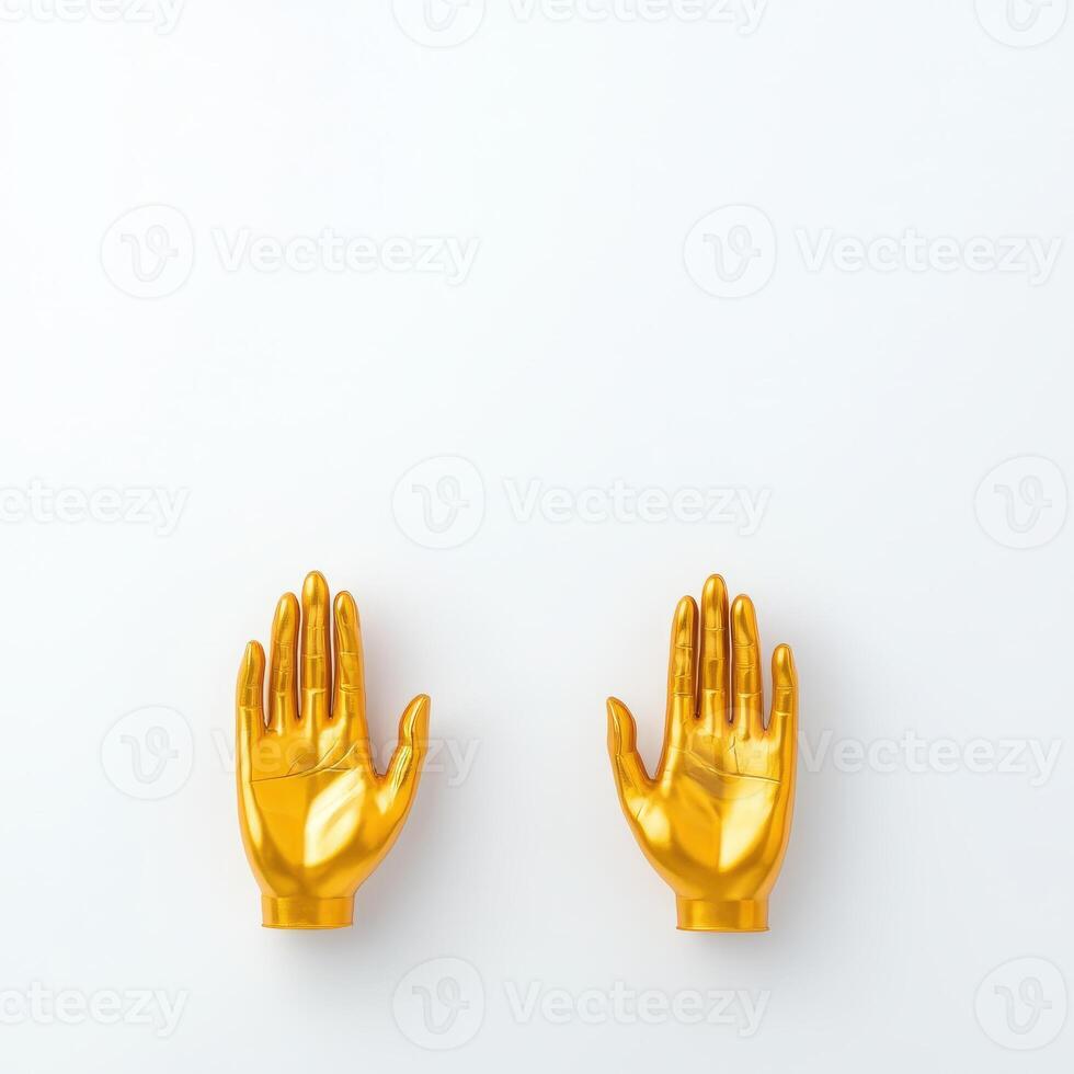 Golden hands on white background photo