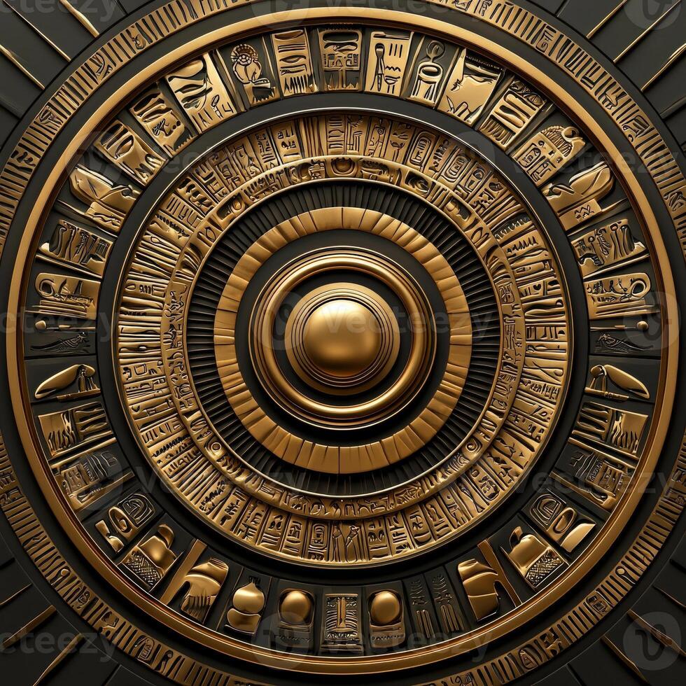 Ancient egyptian calendar with gold and black background photo