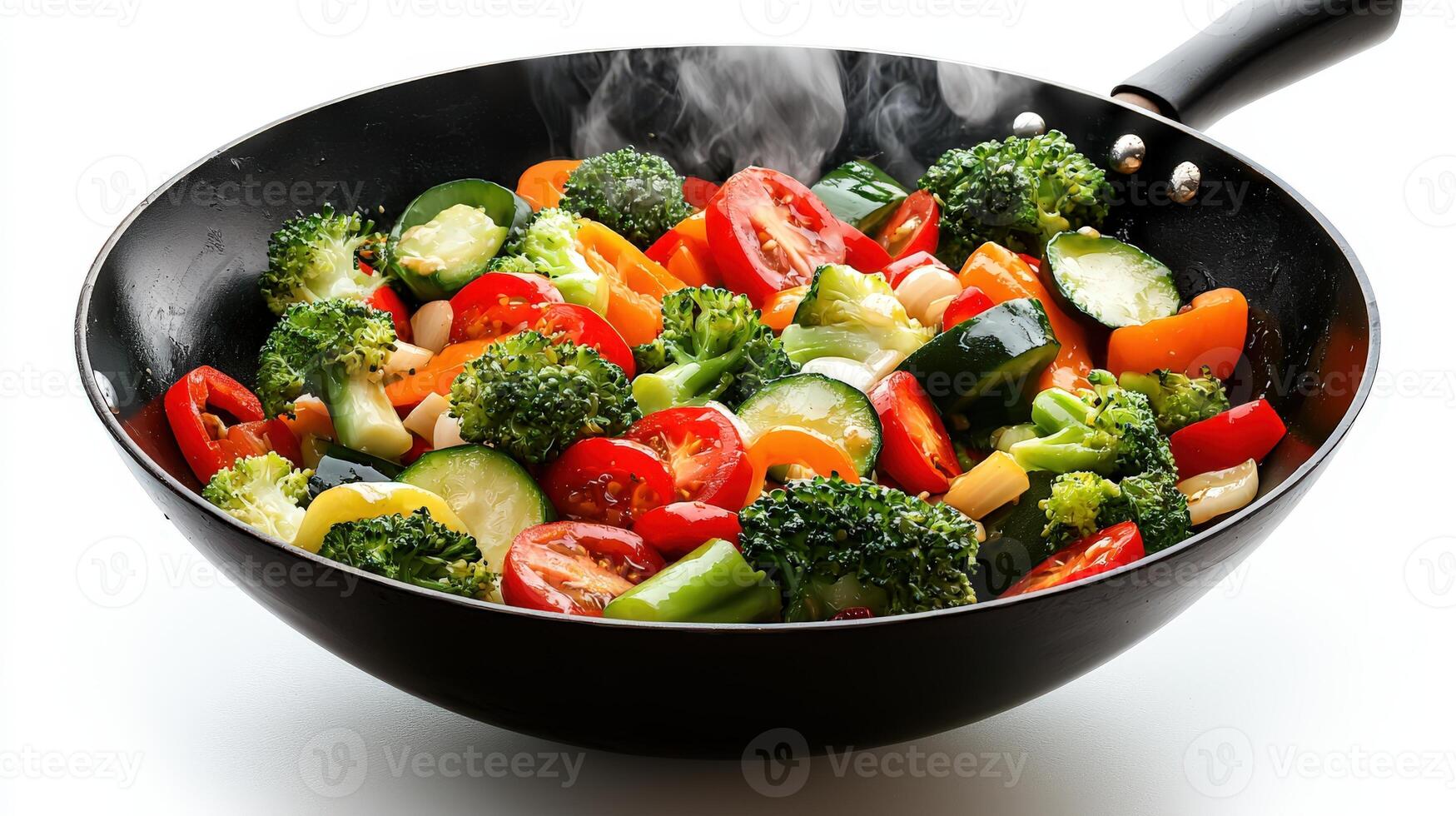 A wok filled with vegetables and spices photo