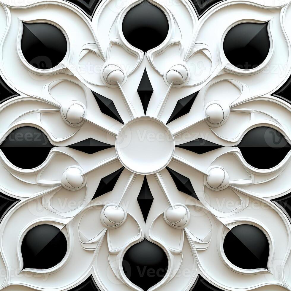 A black and white decorative pattern on a white wall photo