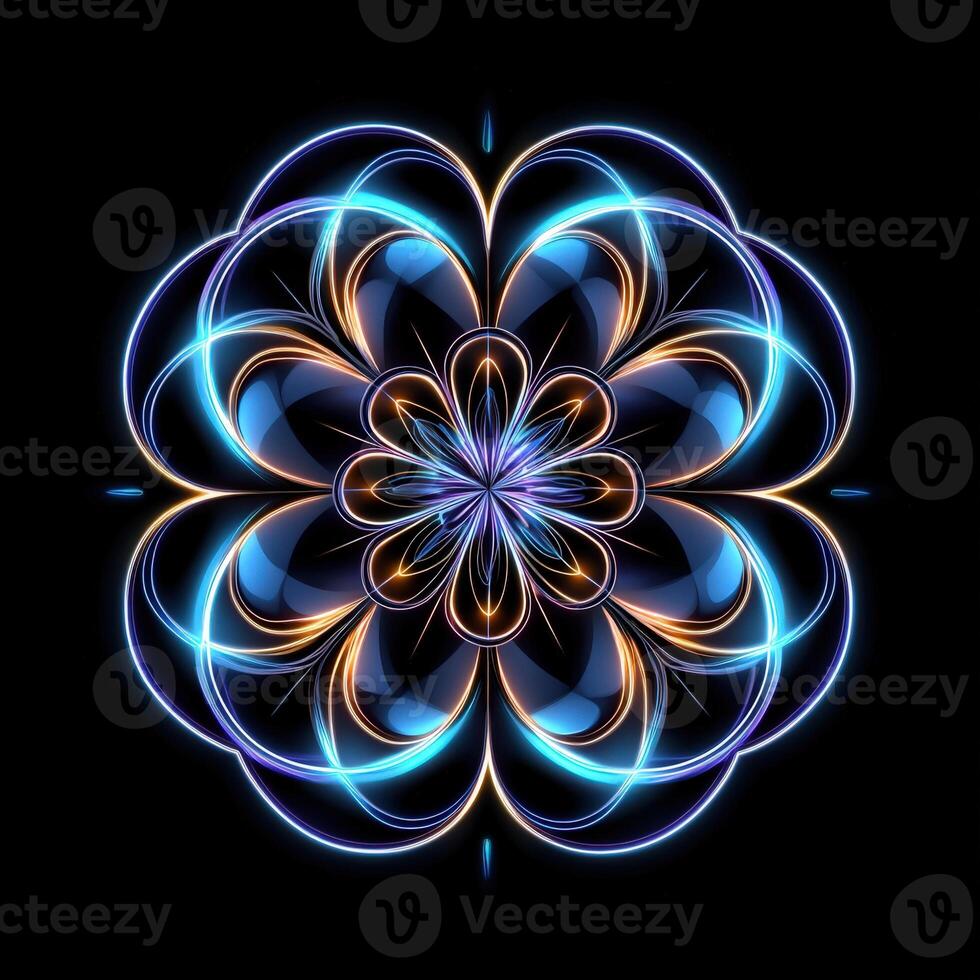 A flower with blue and orange colors on a black background photo