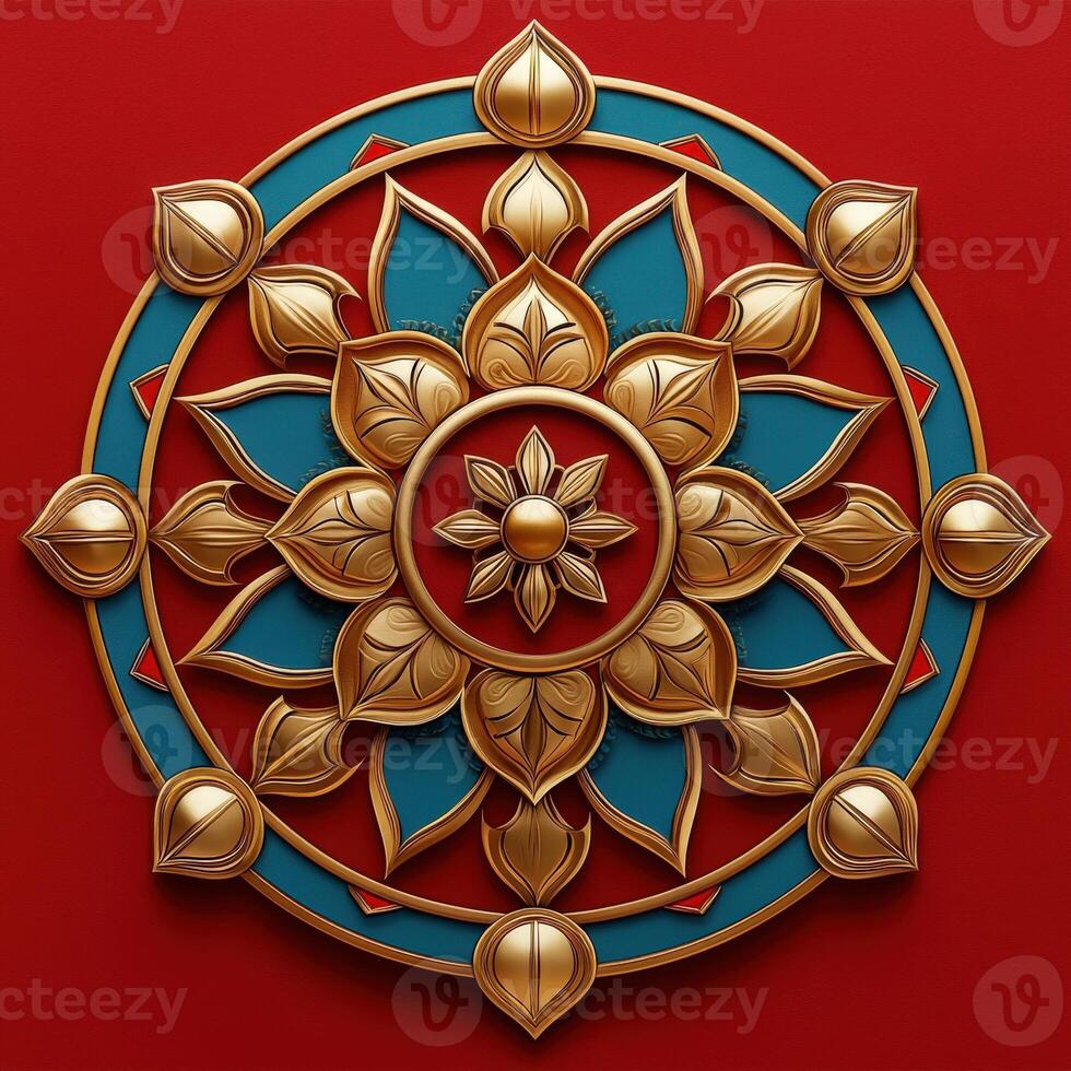 Golden mandala on red background photo