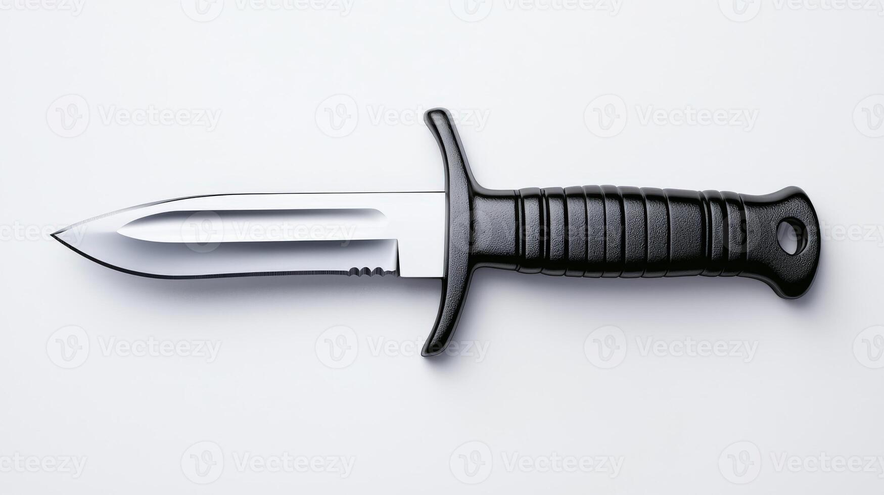 A knife on a white background with a black handle photo