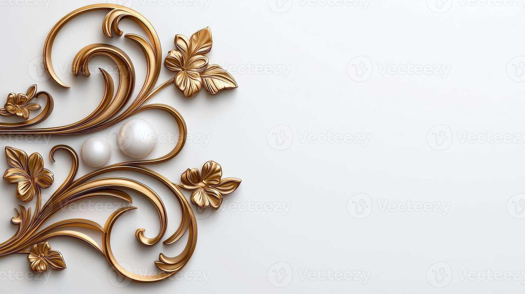 Golden floral design on white background photo