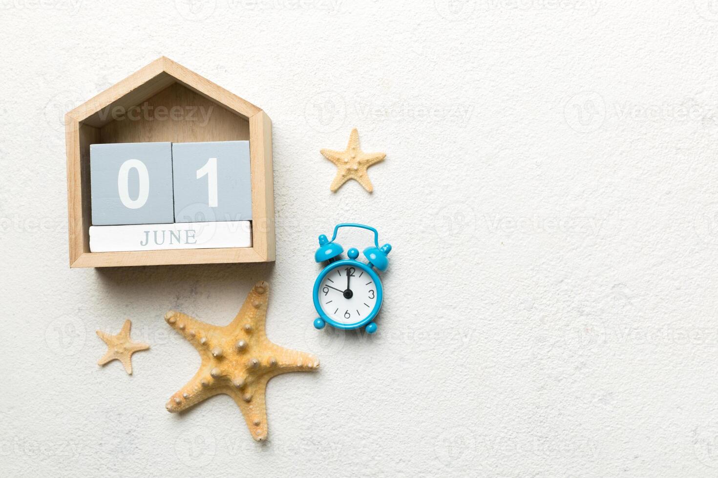 June 1th. Image of june 1 wooden calendar on colored background. Empty space for text photo