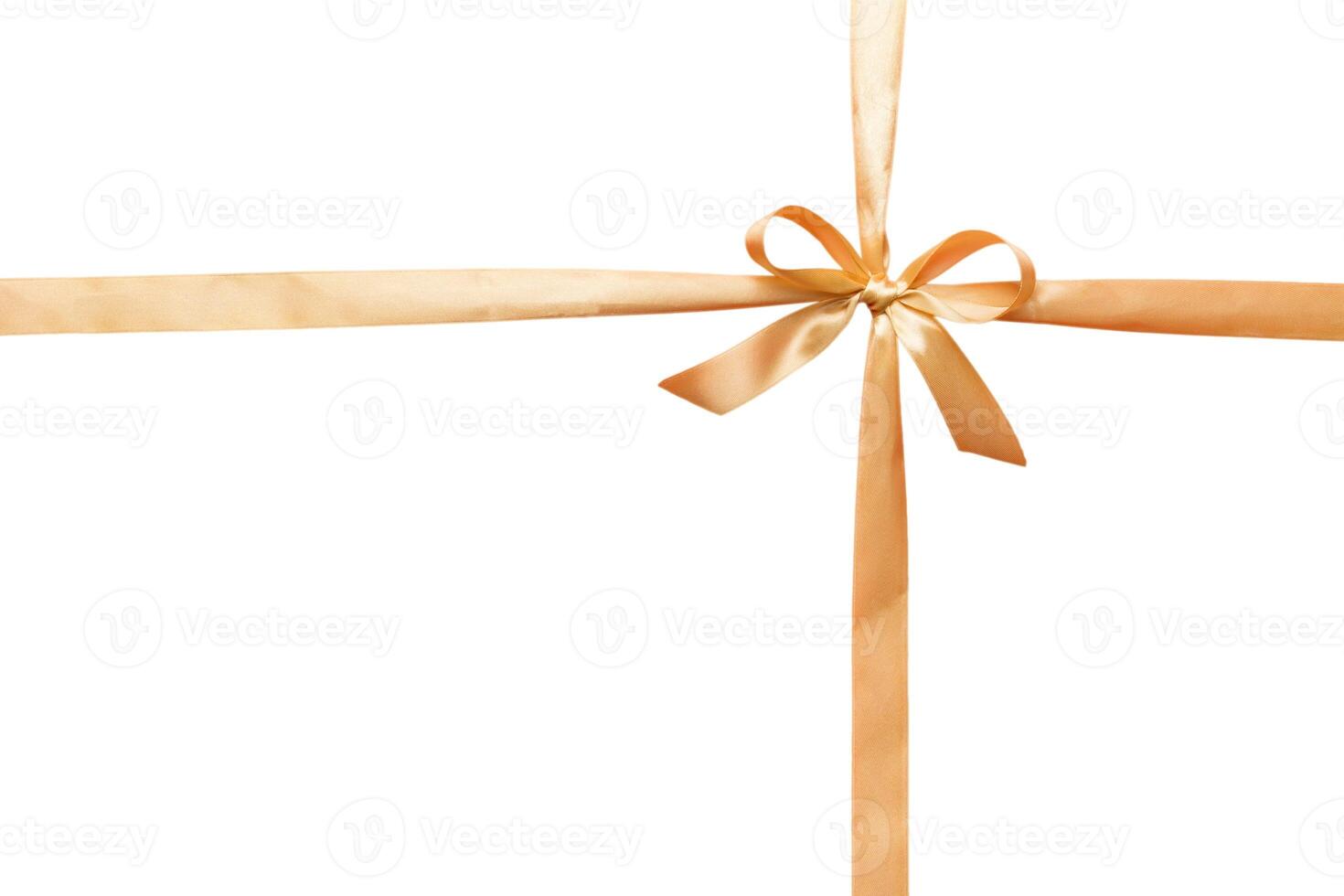 Gold ribbon bow isolated on white background. empty space photo
