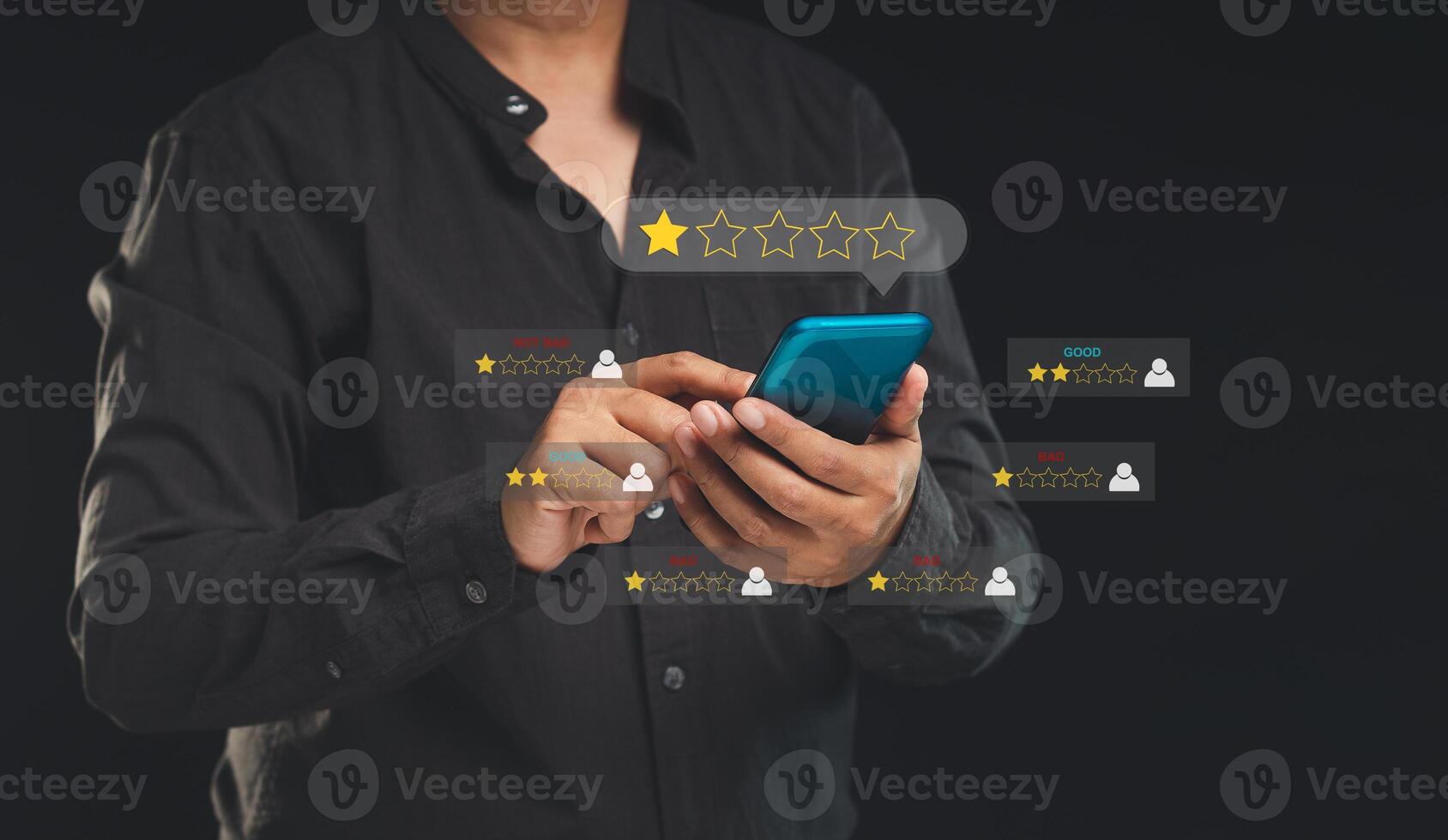 Negative feedback concept. Choosing a 1-star rating review in the survey, poll, or customer satisfaction research photo