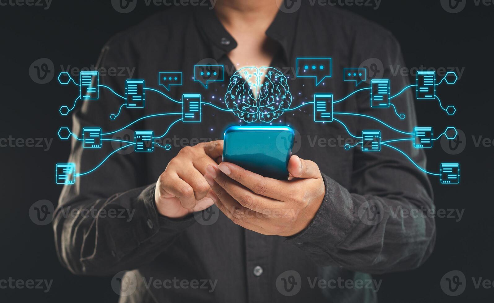 Smartphone with Chatbot AI. Artificial Intelligence of futuristic technology photo